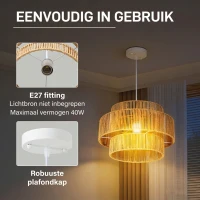 HOMCOM Hanglamp, Drielaags Lampenkap, Metaal, Henneptouw, Lichtbruin(m-5)