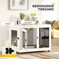 PawHut hondenkooi, dierenkooi met tafelblad, hondenhok, kennel, wit(m-6)