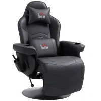 HOMCOM Gamingsessel, Massagefunktion, neigbare Lehne, Fußstütze, bis 120 kg, Stahlrahmen, Kunstleder, Schwarz(m-11)