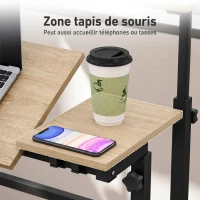 HOMCOM Bureau assis debout bureau réglable en hauteur 70 x 60 cm à roulettes avec plateau inclinable cadre en métal marron(m-6)