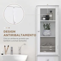 kleankin Mobile Colonna Bagno Salvaspazio con Armadietto, Cassetto e Ripiani in MDF, 40x27x171.5cm, Bianco(m-7)