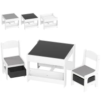 HOMCOM Ensemble 3 pièces table et 2 chaises pour enfant avec plateau réversible tableau noir, panier de rangement, étagères(m-1)