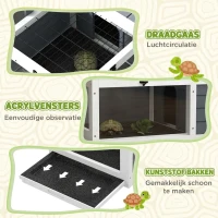 PawHut Schildpaddenverblijf, Reptielenbox met 2 Kamers, Deksel, Kunststof Schalen, Ramen, Hout, Grijs(m-7)