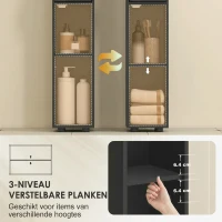 kleankin 180 cm smalle badkamerkast, toiletrolhouder met open vakken en 2 deuren, zwart(m-7)