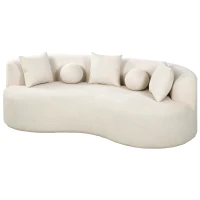 HOMCOM 3-Sitzer-Sofa ohne Gestell mit großzügiger tiefer Sitzfläche, geschwungener Rückenlehne, 2 Kissen, Chenille, Creme(m-7)