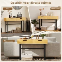 HOMCOM Consoletafel Smalle haltafel met 2 lades, metalen frame, voor hal 110 x 35 x 76,5 cm naturel(m-6)