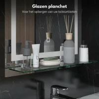 Kleankin LED-badkamerspiegel, dimbaar, anti-condens, touch-schakelaar, plank, 50 x 70 cm, zilver(m-5)