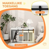 PawHut Hondenkooi met Schuifdeur, Ventilatie, Spaanplaat en Staal, 98 x 58 x 61 cm, Wit(m-6)