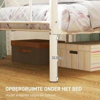 HOMCOM Eenpersoonsbedframe met Hoog Hoofdeinde, Eenvoudige Montage, Opbergruimte onder het Bed, Staal, Wit(m-5)