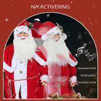HOMCOM Kerstmanfiguur, beweeglijk, met geluidssensor, lachen & muziek, 140 cm, Rood(m-5)