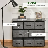 HOMCOM Ladekast met 8 Stoffen Lades, 2 Groot, 6 Klein, Metalen Frame, Kantelbeveiliging, Grijs(m-5)