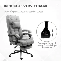 Vinsetto bureaustoel met kussen armleuningen bureaustoel met kantelhoek In hoogte verstelbare bureaustoel met voetensteun linnen schuim PVC lichtgrijs 66 x 70 x 116-124 cm(m-4)