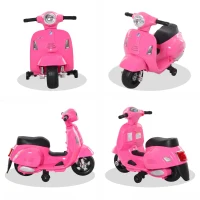HOMCOM Mota Elétrica Infantil Vespa 6V com Farol, Buzina e Rodas Auxiliares para Crianças de 18-36 Meses Rosa 66,5x38x52 cm(m-15)