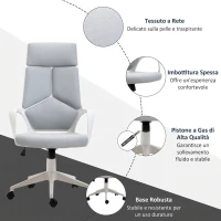 HOMCOM Sedia Ufficio con Funzione Dondolo, Poltrona Presidenziale in Tessuto Altezza Regolabile e Seduta Girevole, 63x63x117-127 cm, Grigio(m-7)