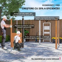 Outsunny Magazie de Grădină din Oțel cu Efect Lemn și Uși Duble Culisante, 278x195x215 cm, Maro(m-4)