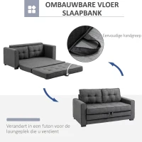 HOMCOM Multifunctionele Slaapbank Grijs | Comfortabele 2-Zits Sofa met Slaapfunctie | Ideaal voor Kleine Ruimtes(m-5)