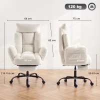 HOMCOM Scaun de birou reglabil pe înălțime cu suport pentru picioare, scaun de birou cu cotiere rabatabile, Crem(m-3)