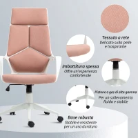 HOMCOM Sedia da Ufficio in Tessuto con Dondolo, Altezza Regolabile e Seduta Girevole, 63x63x117-127 cm, Rosa(m-7)