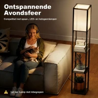 HOMCOM vloerlamp verlichting E27 tot 40 W met 3 planken voor woon-/slaapkamer hout(m-6)
