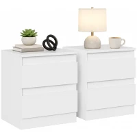 HOMCOM Set de 2 Noptiere, Noptiere cu 2 Sertare, Stil Modern, pentru Dormitor, Living, 40 x 34 x 46,5 cm, Alb(m-8)
