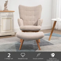 HOMCOM Fauteuil met Scandinavisch accent, voetenbank, fauteuilset, beukenhout, corduroy-look, beige(m-6)
