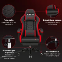 Vinsetto Sedia da Gaming con Altezza Regolabile e Schienale Reclinabile, 65x65x121-129 cm, Nero e Rosso(m-7)
