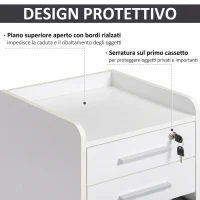 HOMCOM Cassettiera Portadocumento da Ufficio Bianca in Legno 3 Cassetti, Chiavi(m-5)