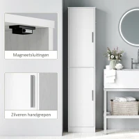 HOMCOM Badkamerkast 180 cm hoog, smalle kast met 2 deuren en 4 verstelbare planken, spaanplaat en MDF, wit(m-6)