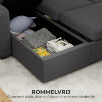 HOMCOM Verstelbare slaapbank, L-vormige logeersofa met bedfunctie, opbergruimte, kussens, voor woonkamer, logeerkamer, grijs(m-6)