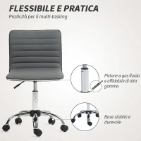 HOMCOM Sedia da Ufficio Ergonomica in Pelle PU con Altezza Regolabile, Seduta Girevole e Ruote, Grigio Scuro(m-6)