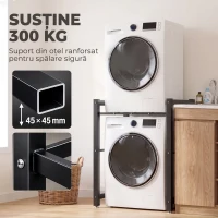 HOMCOM Suport suprapunere mașină de spălat și uscător, oțel, 300 kg, 75x62x97-105 cm, negru(m-4)