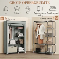 HOMCOM Stoffen Kledingkast, Opbergoplossing, 6 Planken, 1 Kledingstang, Grijs(m-4)