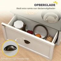 PawHut voerstation, 2 voerbakken van elk 2 liter, roestvrij staal, met lade, wit+grijs, 60 x 30 x 36 cm(m-5)