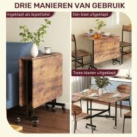 HOMCOM Opklapbare Eettafel, Geschikt voor tot 6 Personen, met 6 Wielen en Remmen, voor Kleine Ruimtes, Bruin(m-4)