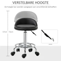 HOMCOM Verrijdbare kruk met rugleuning 57-72 cm hoogte verstelbaar draaikruk voor kantoor salon massage(m-5)