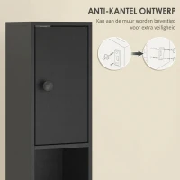 kleankin 180 cm smalle badkamerkast, toiletrolhouder met open vakken en 2 deuren, zwart(m-5)