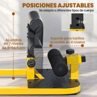 HOMCOM 3-en-1 Máquina Equipo de Sentadilla para Ejercicios Abdominales Tablero Supino Multifuncional Máquina de Piernas Ayuda en Cuclillas Amarillo(m-5)