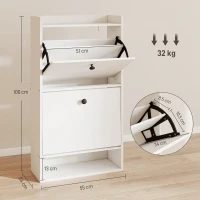 HOMCOM Dulap pentru pantofi cu 2 sertare rabatabile, separatoare reglabile, compartiment deschis și raft superior, Alb(m-3)