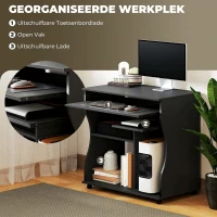HOMCOM Computertafel op Wielen, Bureau met Opbergruimte, 80 x 48 x 75 cm, Zwart(m-4)