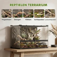 PawHut Terrarium voor reptielen Glazen terrarium 48L met voorventilatie stenen achterwand draaivergrendeling 50 x 30 x 35 cm Zwart(m-4)