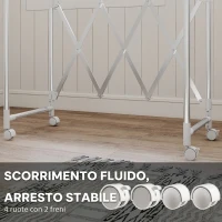 HOMCOM Stendibiancheria Pieghevole con 3 Barre Regolabili, Ruote Girevoli e Struttura in Acciaio Inox, Argento(m-6)