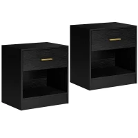 HOMCOM Set 2 Mesitas Modernas de Madera con Cajón y Balda Abierta, 39x28x41 cm, Negro(m-1)