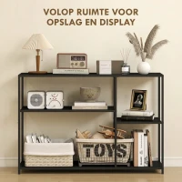 HOMCOM Consoletafel, 4 Niveaus, Stalen Frame, voor Hal, Woonkamer, Zwart(m-4)