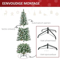 HOMCOM Kunstkerstboom, 630 Takken, 37 Dennenappels, Besneeuwde Punten, Brandvertragend, 180 cm(m-6)