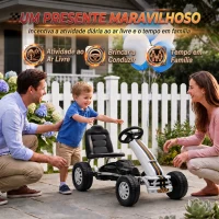 AIYAPLAY Kart a Pedais para Crianças +3 Anos com Assento Ajustável, Volante, Travão de Mão, Estrutura em Alumínio e Aço, 30 kg, Branco(m-8)