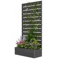 Outsunny Jardinière surélevée avec treillis pour plantes grimpantes bac à fleurs de 64L, composite bois-plastique et aluminium(m-12)