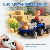 HOMCOM Elektrische Kinderauto met Aanhanger, Afstandsbediening, Lichteffecten, 3-6 km/u, voor 3-6 Jaar, Blauw(m-5)
