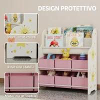 AIYAPLAY Scaffale Portagiochi con 6 Cassetti in Tessuto e Libreria a 2 Livelli, in Legno e Acciaio, 63x30x71 cm, Rosa(m-5)