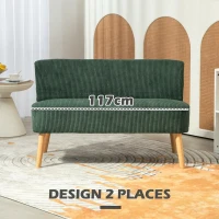 HOMCOM Canapé 2 places, canapé de salon en velours côtelé, assise rembourrée et pieds en bois d'hévéa, 117x56,5x77cm, vert(m-6)