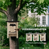 PawHut Set van 3 vleermuizenkasten, vleermuizenhuisjes voor tuinen, boomgaarden, boerderijen, eenvoudig op te hangen, 18 x 6 x 22,5 cm(m-4)